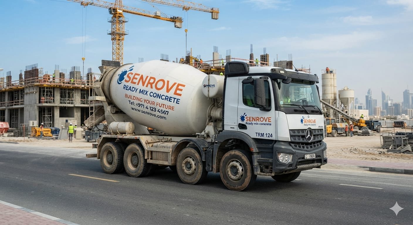 Senrove Ready Mix Concrete transit mixer at a construction site